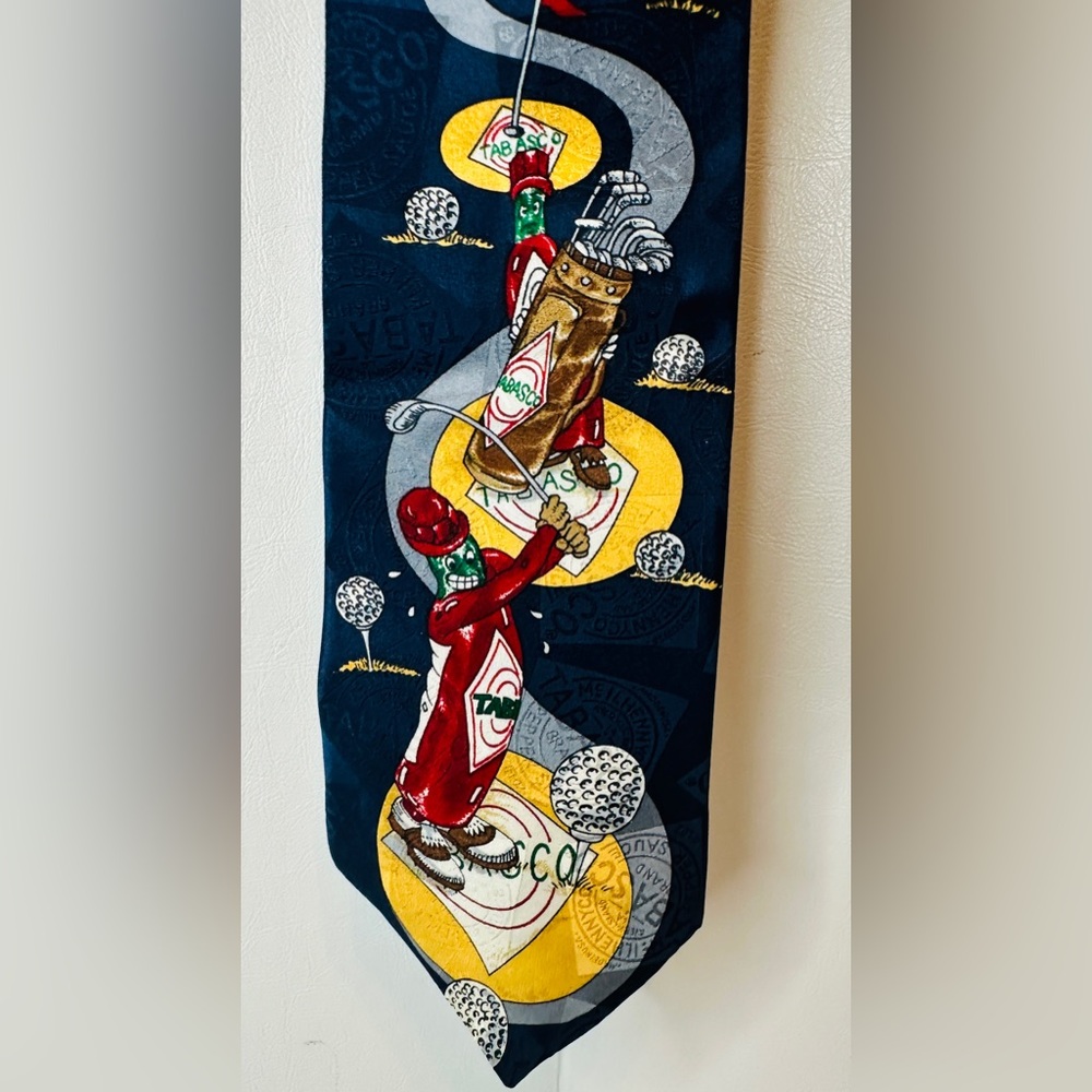Men’s Vintage Silk Tabasco Brand Tabasco/Golf Themed Tie Multi Colored Necktie